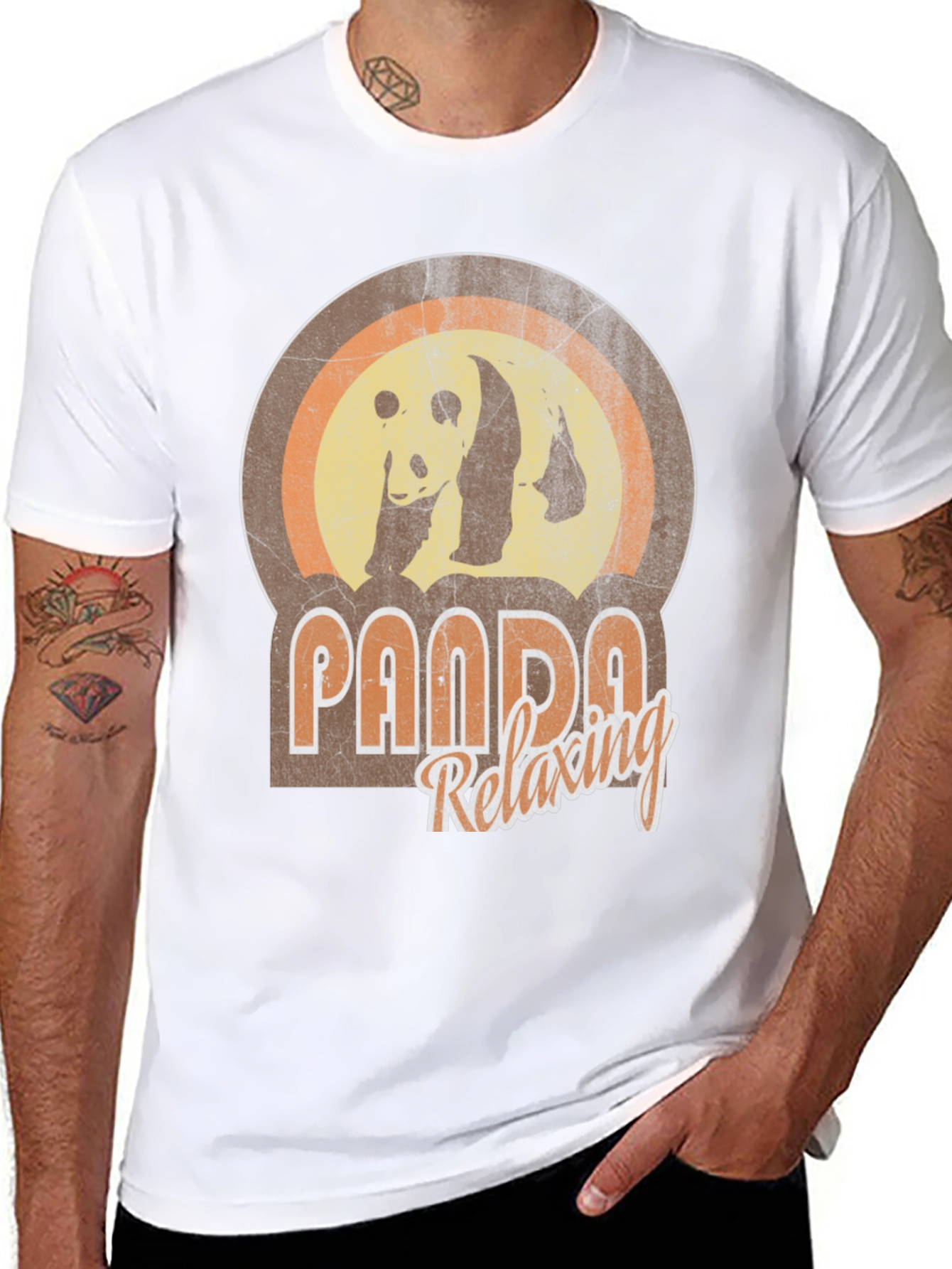 Retro Panda Relaxing Graphic T-Shirt