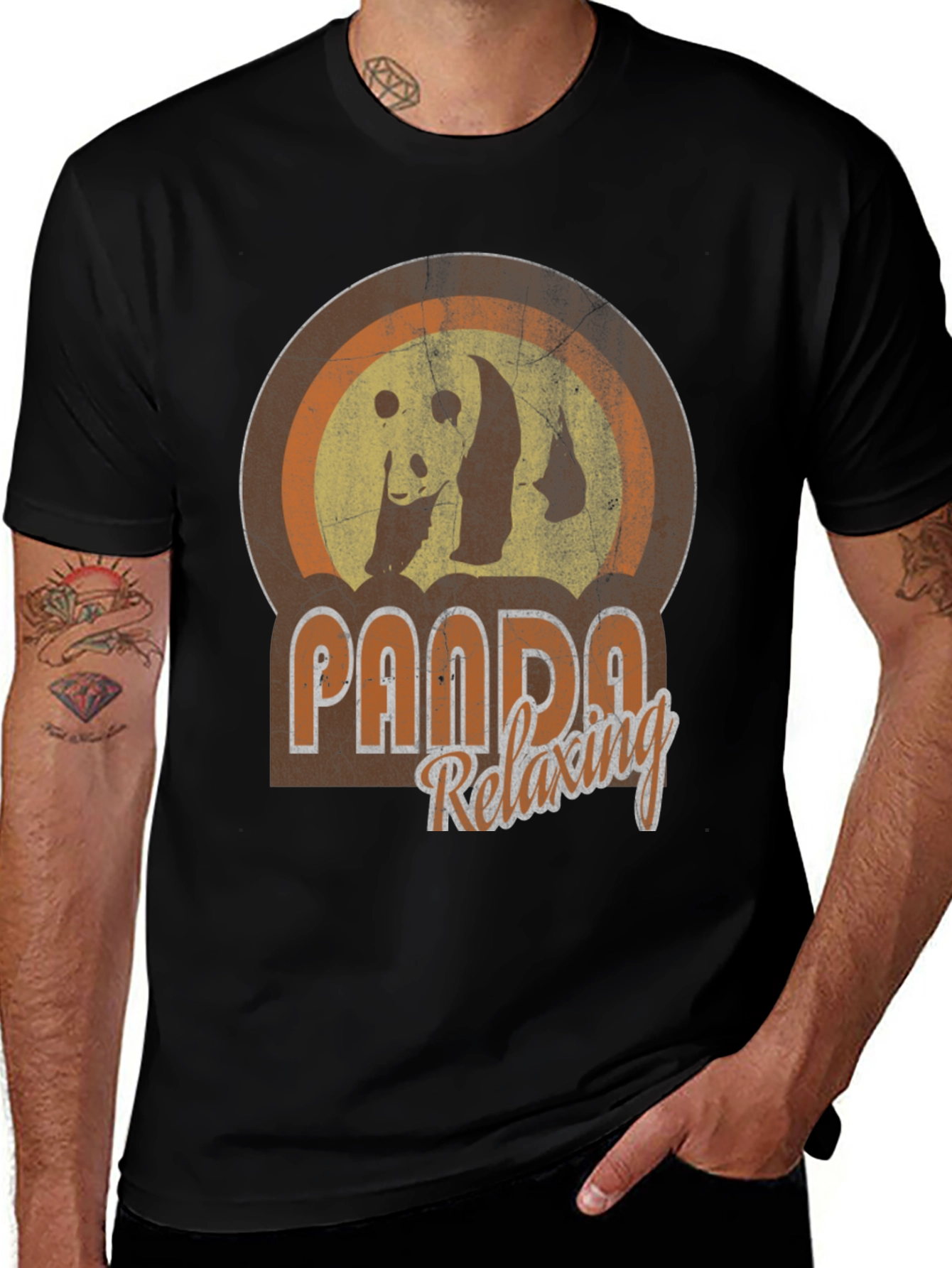 Retro Panda Relaxing Graphic T-Shirt