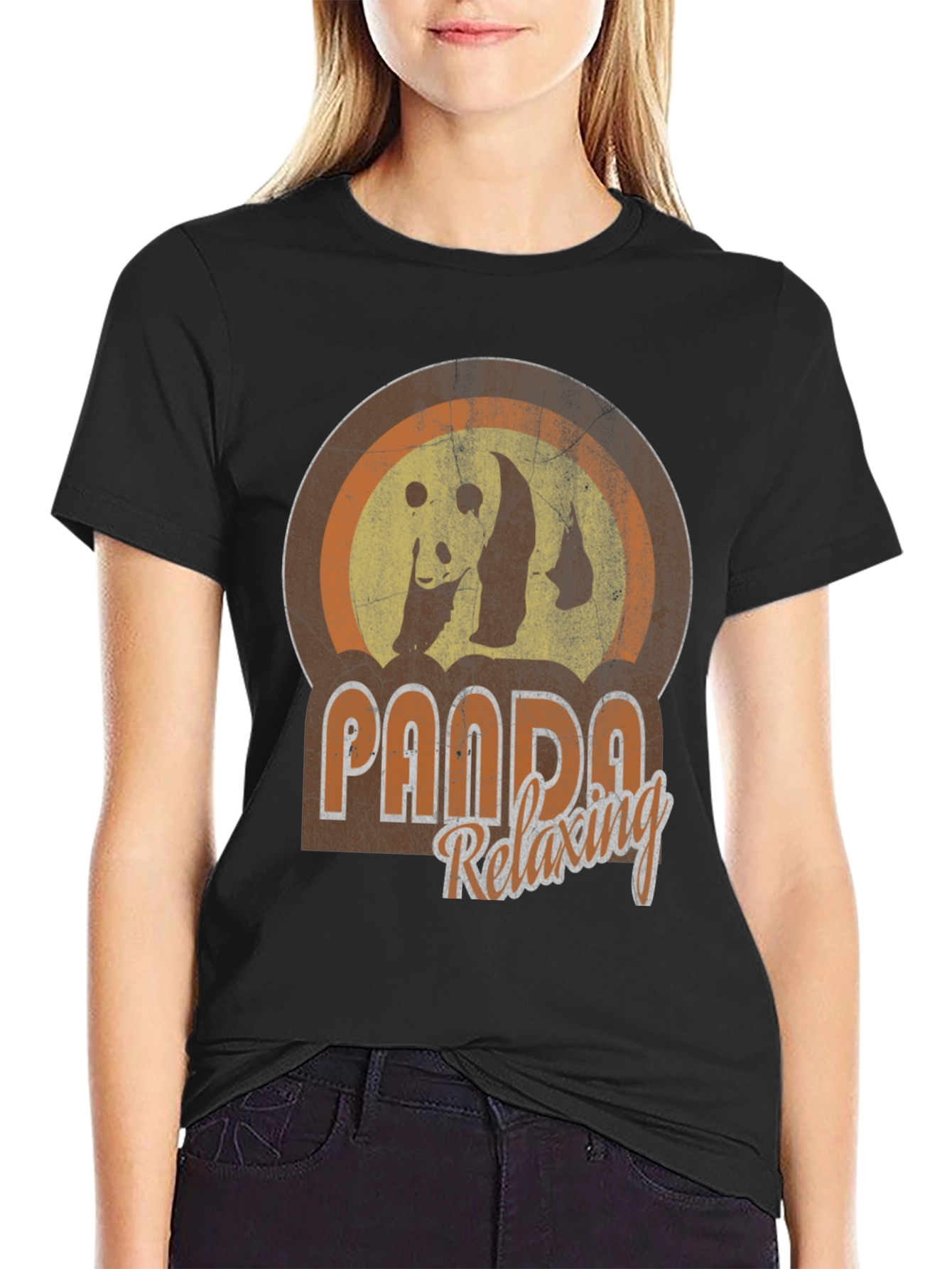 Retro Panda Relaxing Graphic T-Shirt
