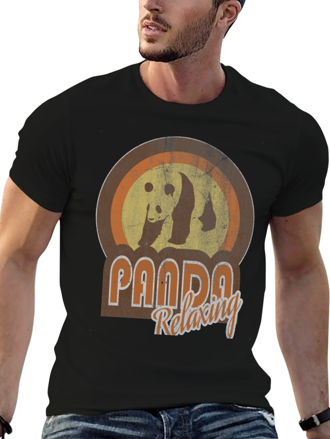 Retro Panda Relaxing Graphic T-Shirt