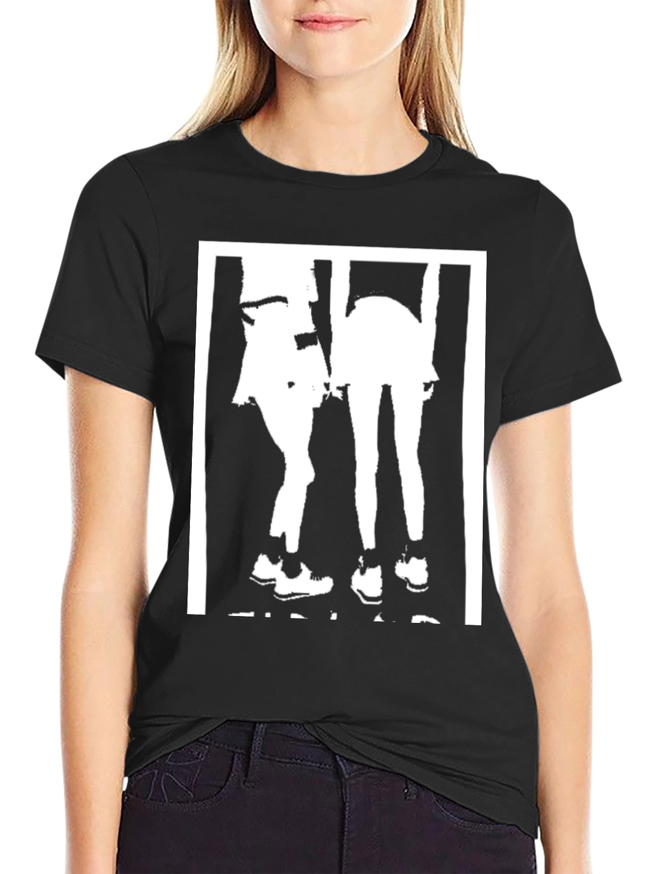 Black Graphic Tee: Two Women Silhouette