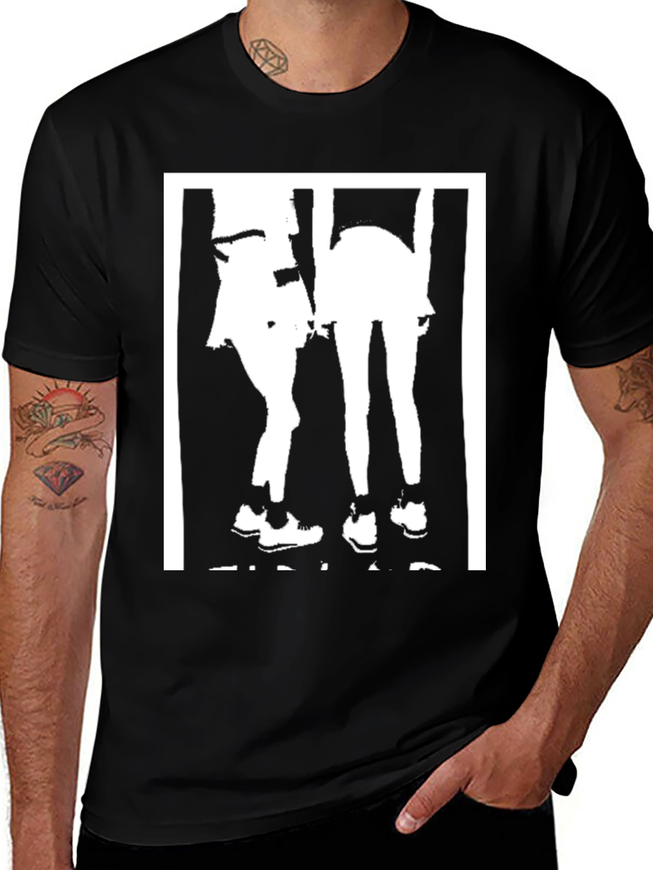 Black Graphic Tee: Two Women Silhouette