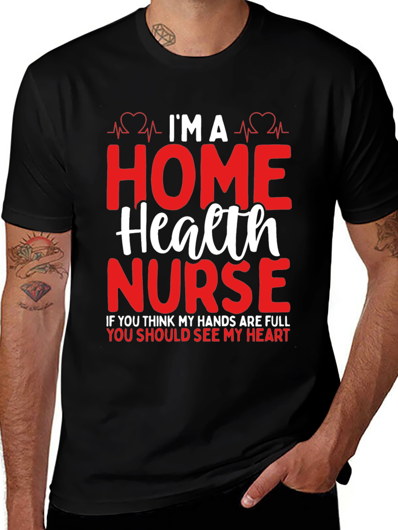 Home Health Nurse Heartbeat Graphic T-Shirt