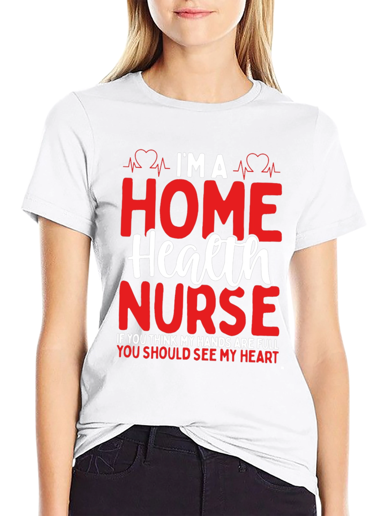 Home Health Nurse Heartbeat Graphic T-Shirt