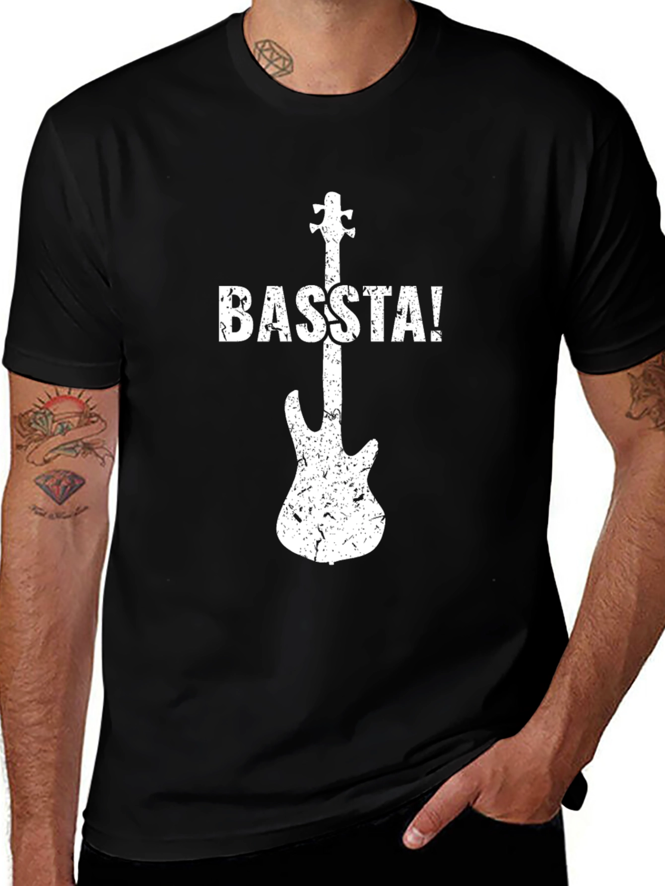BASSSTA! Guitar Graphic Tee - Black Cotton T-Shirt