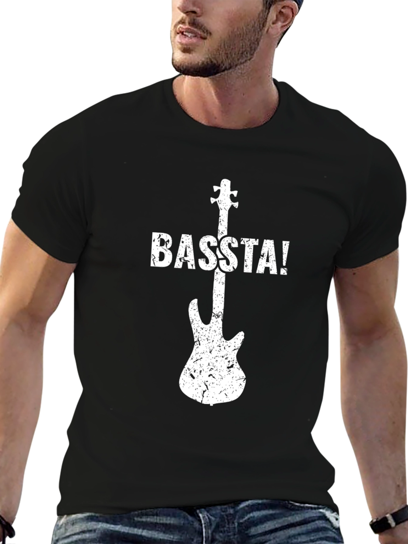 BASSSTA! Guitar Graphic Tee - Black Cotton T-Shirt