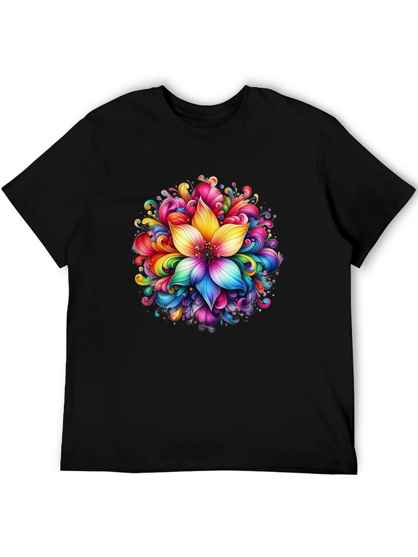 Rainbow Flower Graphic Black T-Shirt