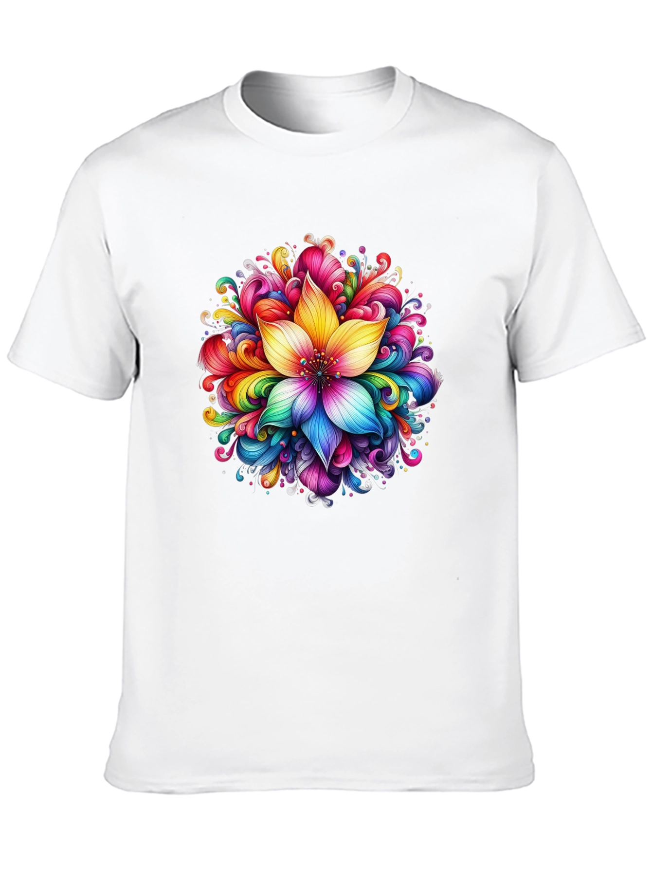 Rainbow Flower Graphic Black T-Shirt