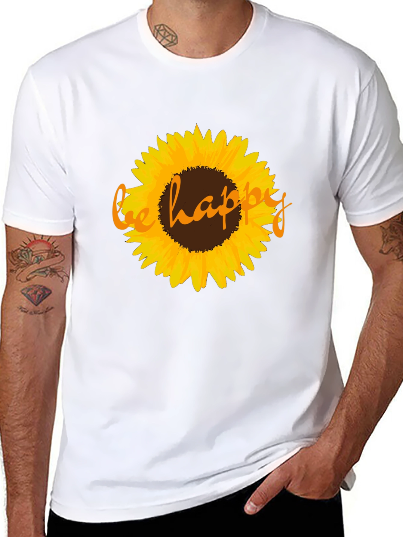 Be Happy Sunflower Graphic Tee - Black
