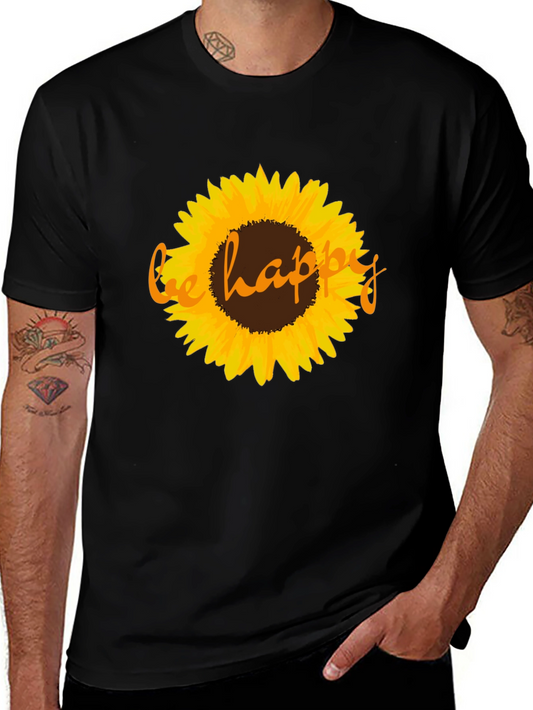 Be Happy Sunflower Graphic Tee - Black