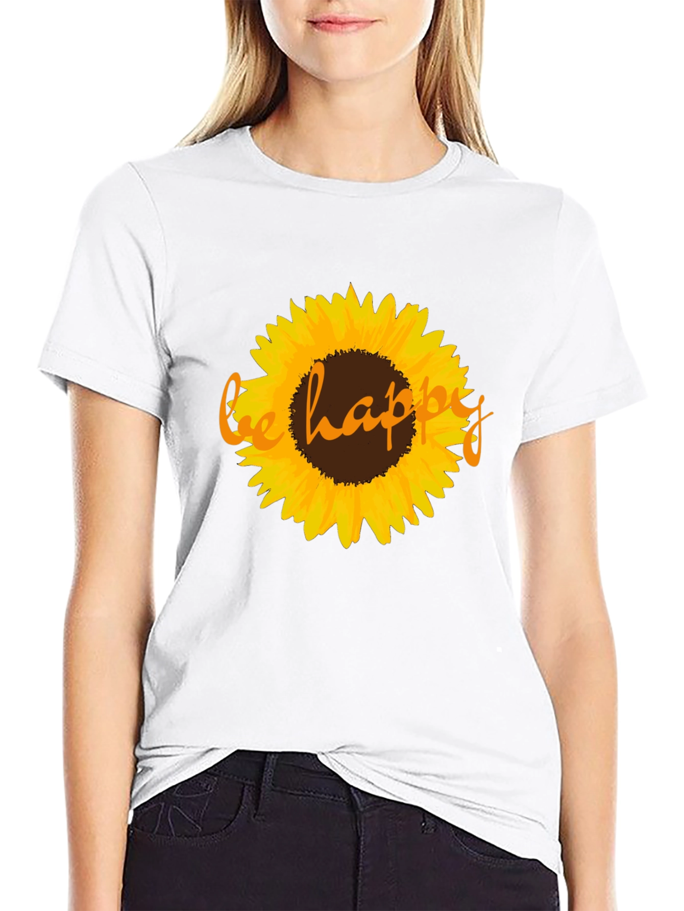 Be Happy Sunflower Graphic Tee - Black