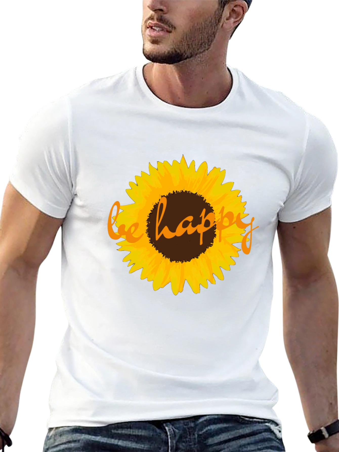 Be Happy Sunflower Graphic Tee - Black