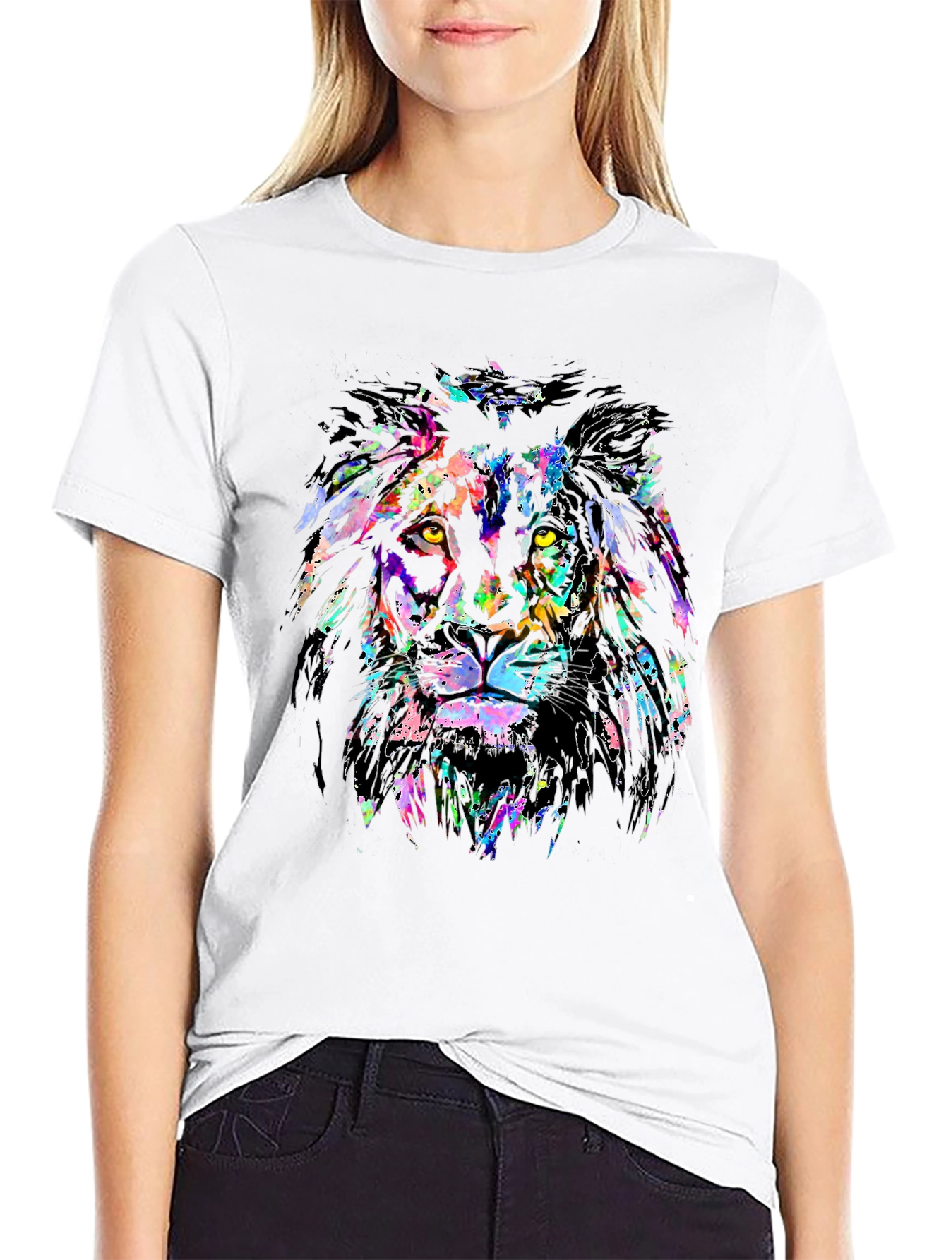 Vibrant Lion Graphic Print Black T-Shirt