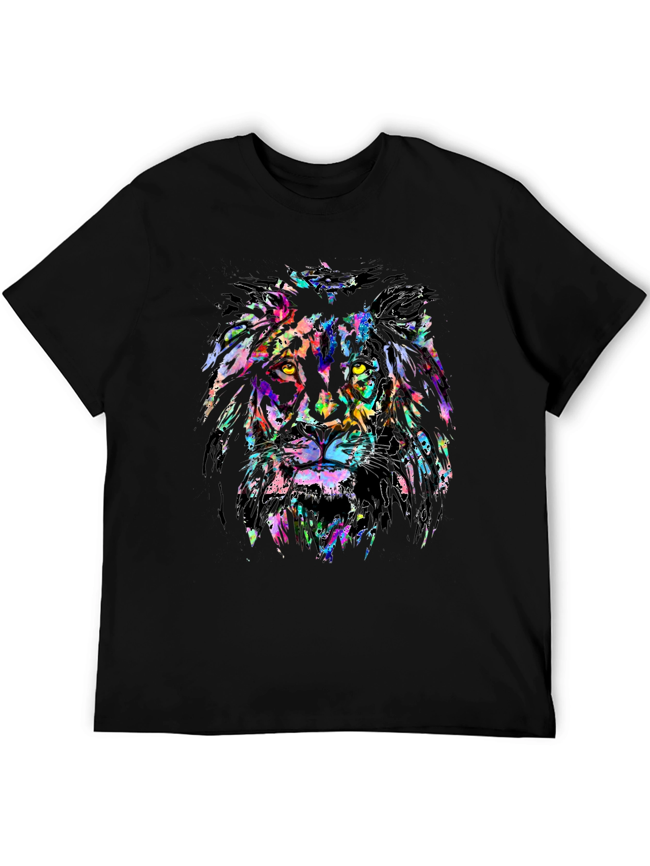 Vibrant Lion Graphic Print Black T-Shirt