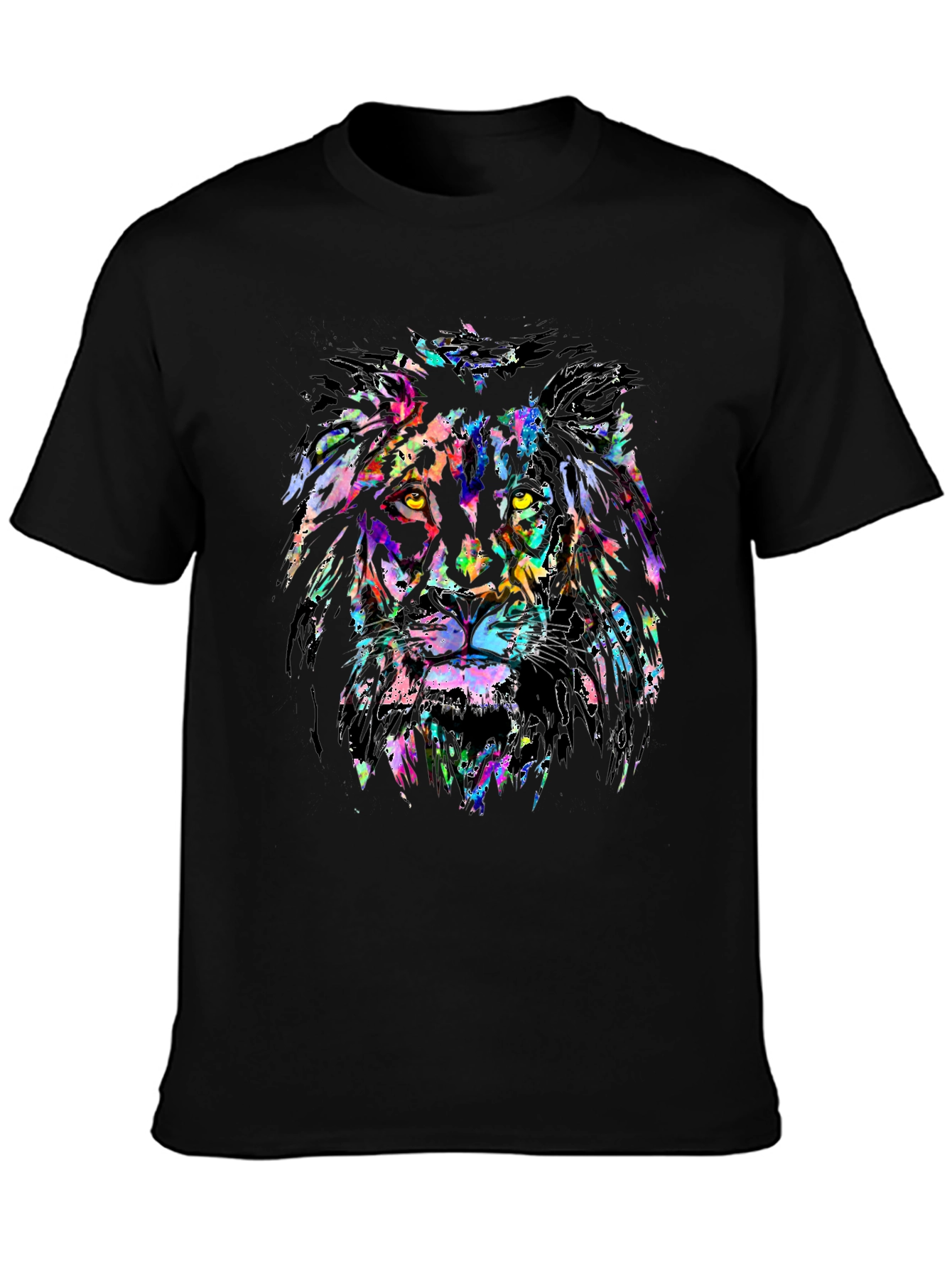 Vibrant Lion Graphic Print Black T-Shirt