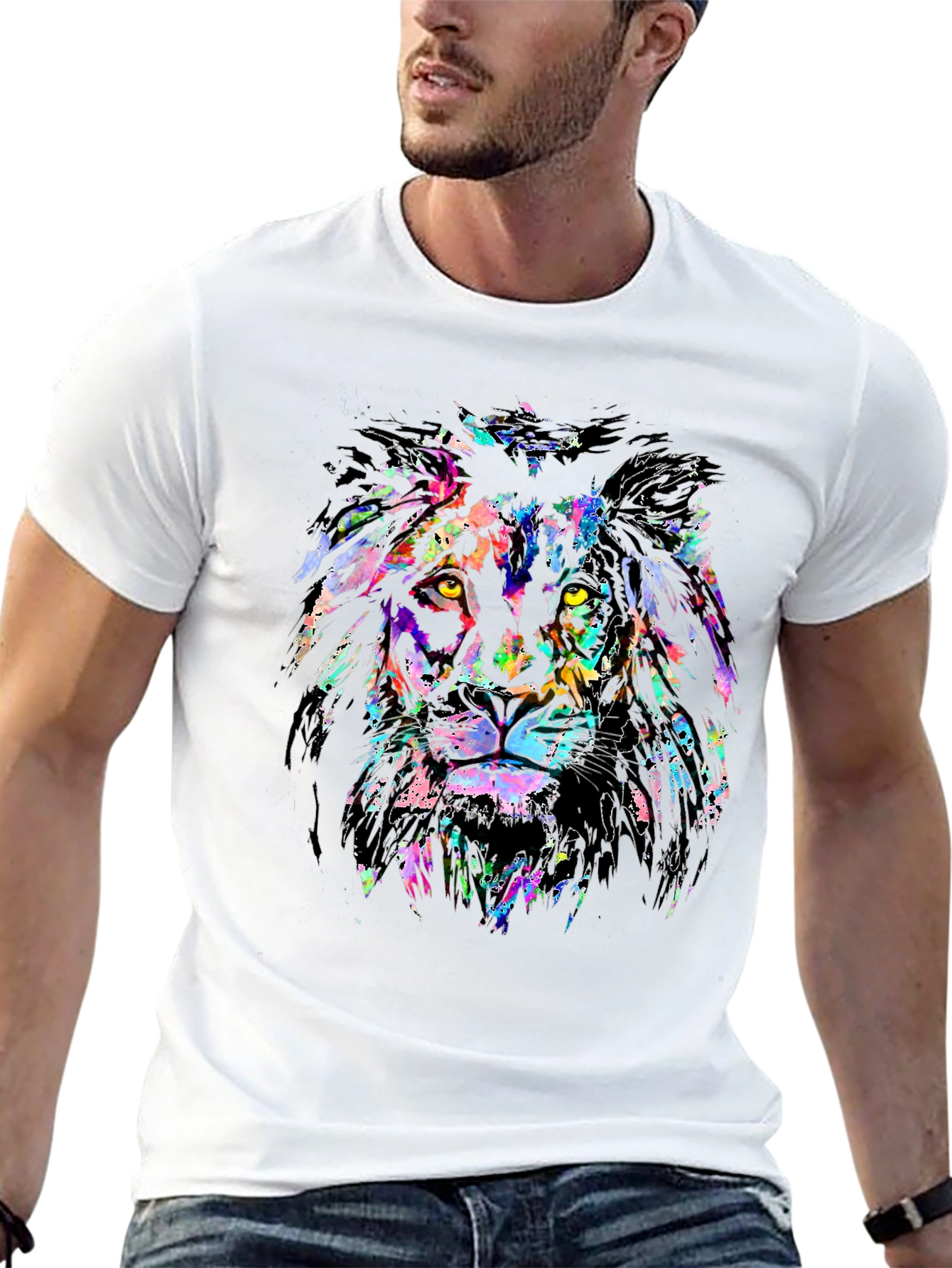 Vibrant Lion Graphic Print Black T-Shirt