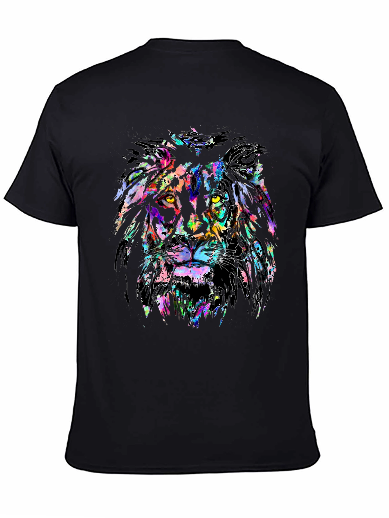 Vibrant Lion Graphic Print Black T-Shirt