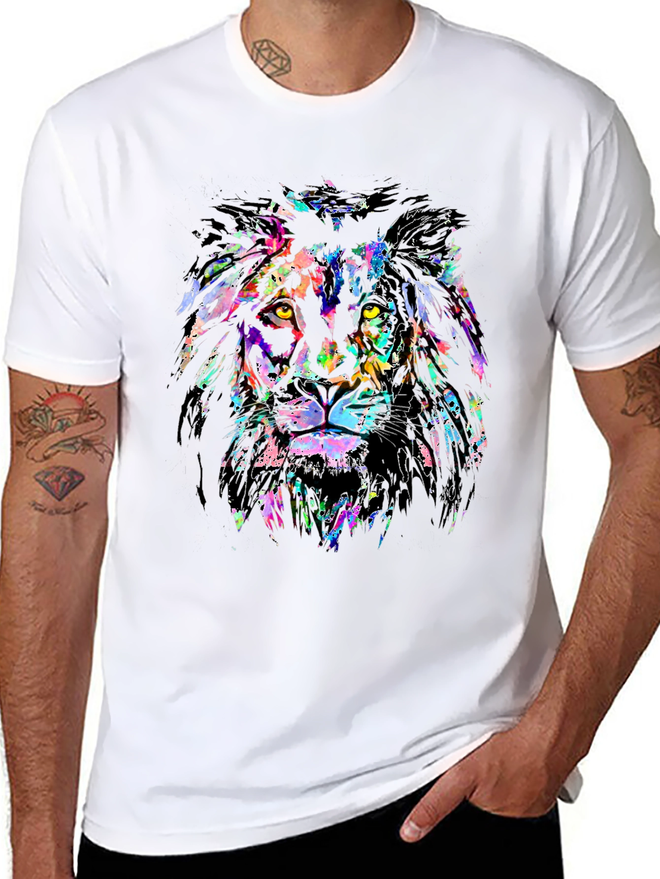 Vibrant Lion Graphic Print Black T-Shirt