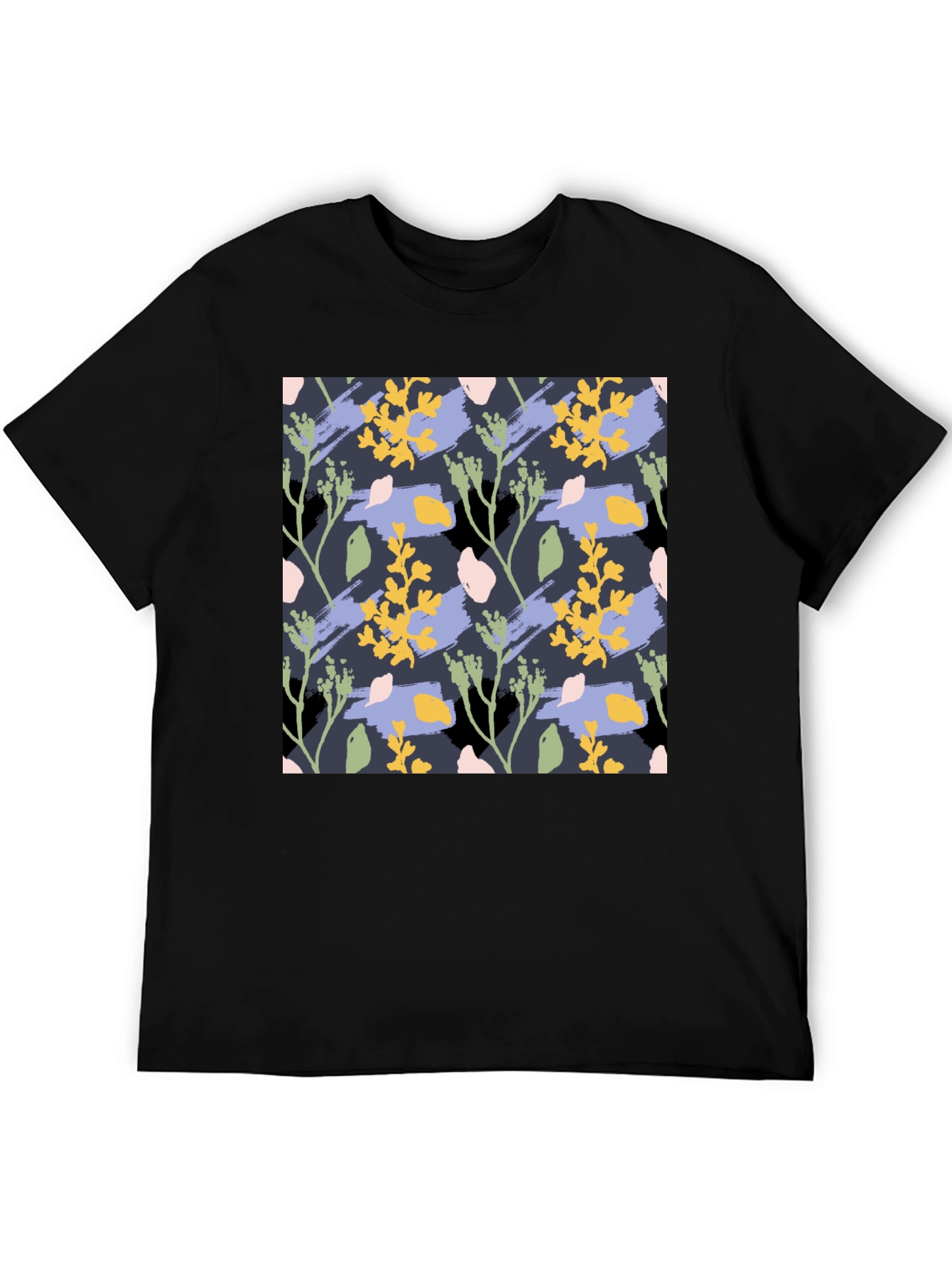 Floral Pattern Mens Black T-Shirt