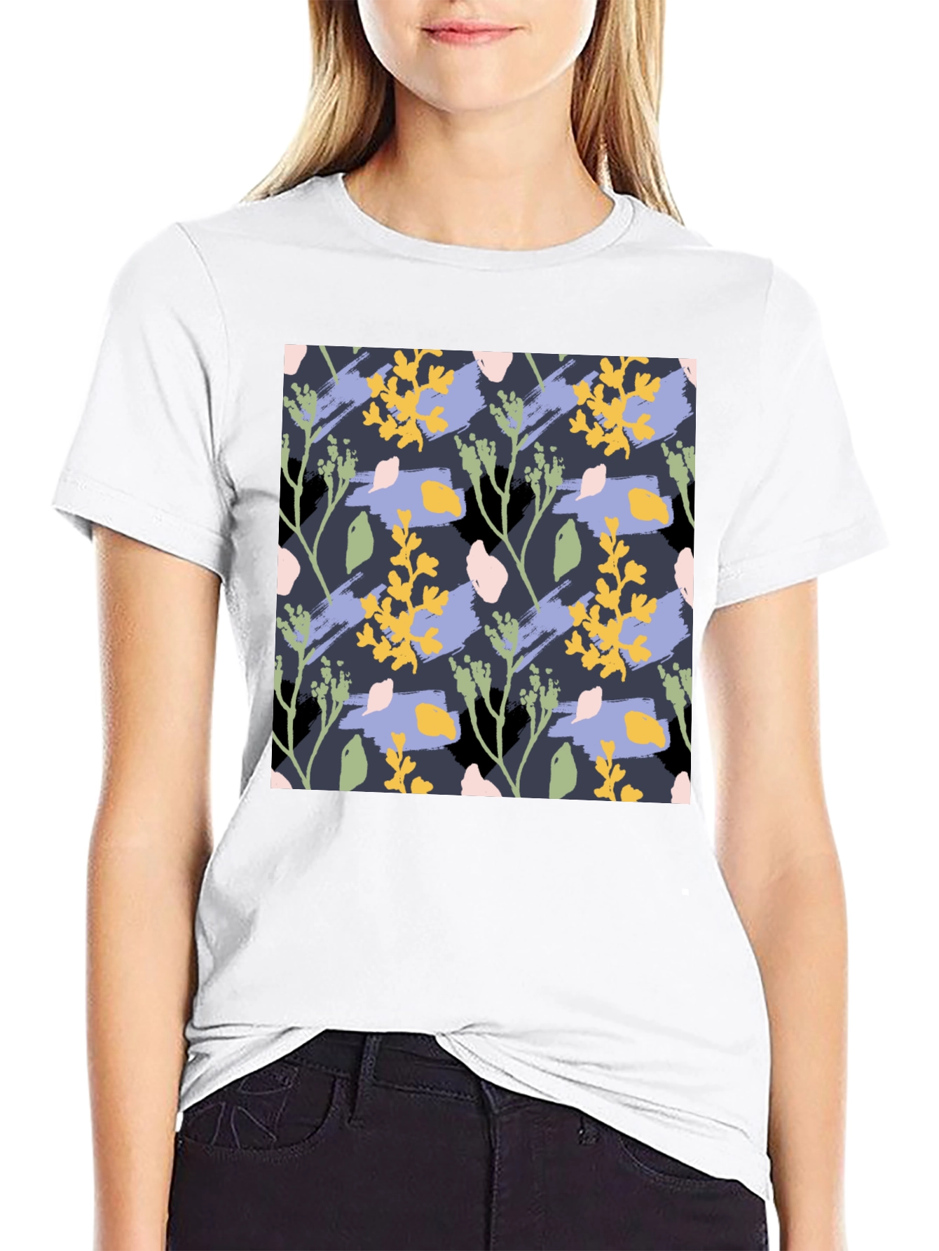 Floral Pattern Mens Black T-Shirt