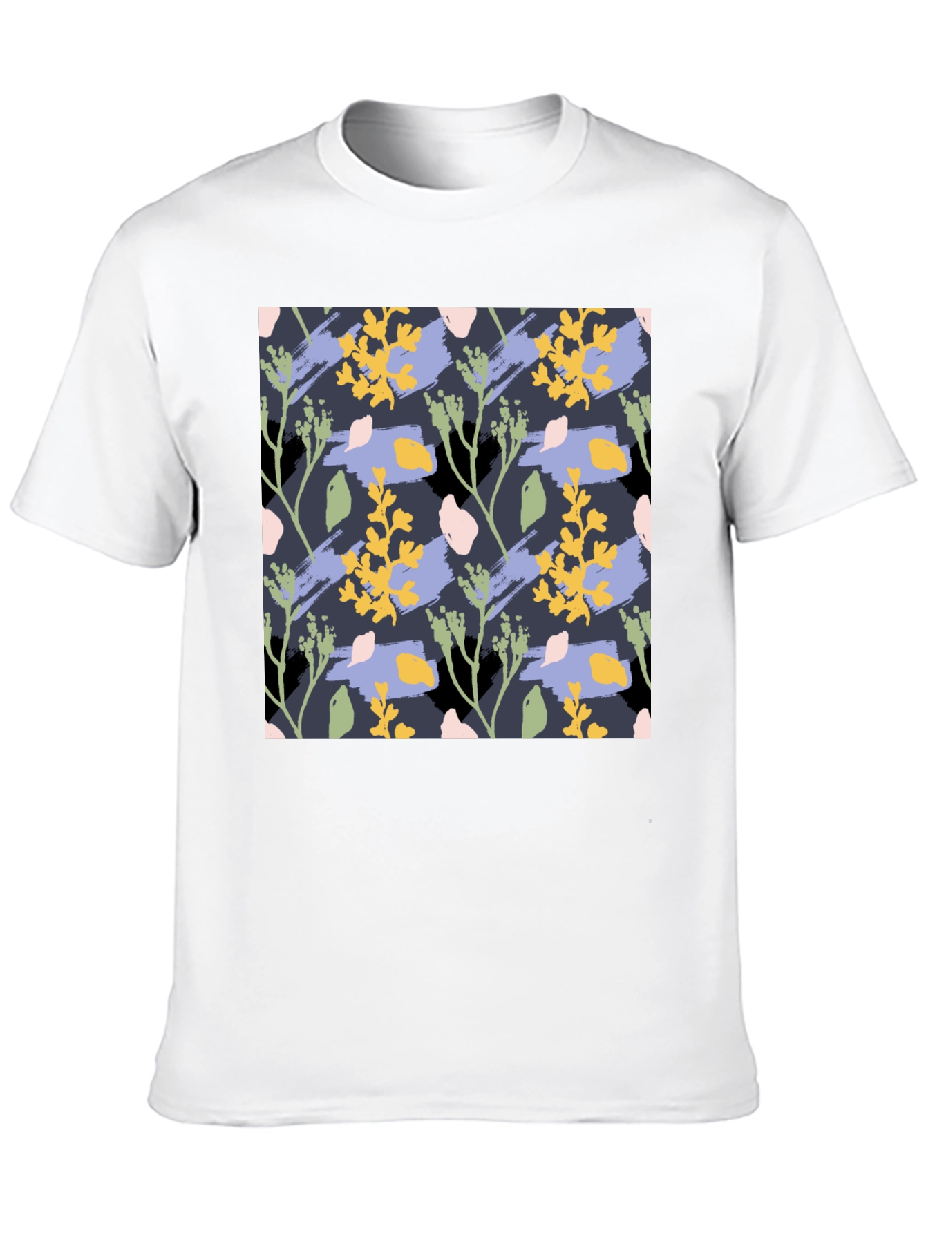 Floral Pattern Mens Black T-Shirt