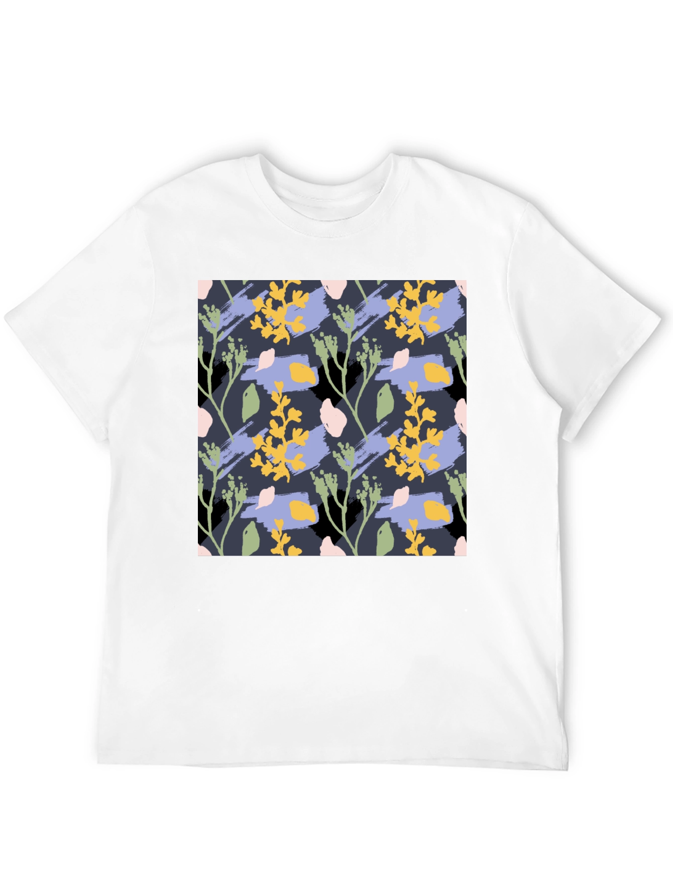 Floral Pattern Mens Black T-Shirt