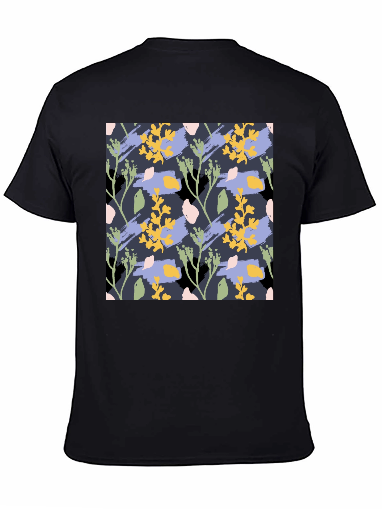 Floral Pattern Mens Black T-Shirt