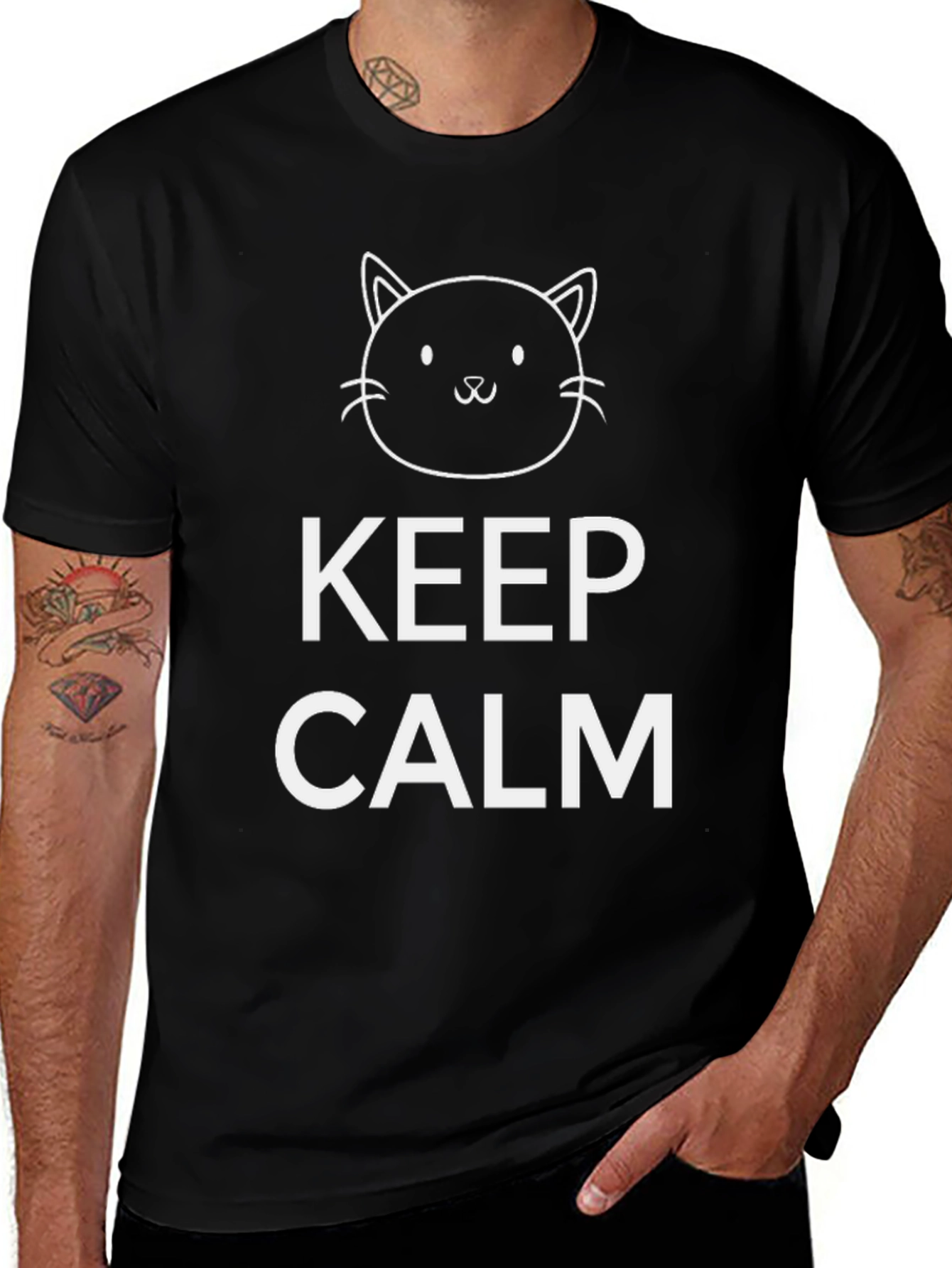 Keep Calm Cat T-Shirt - Black