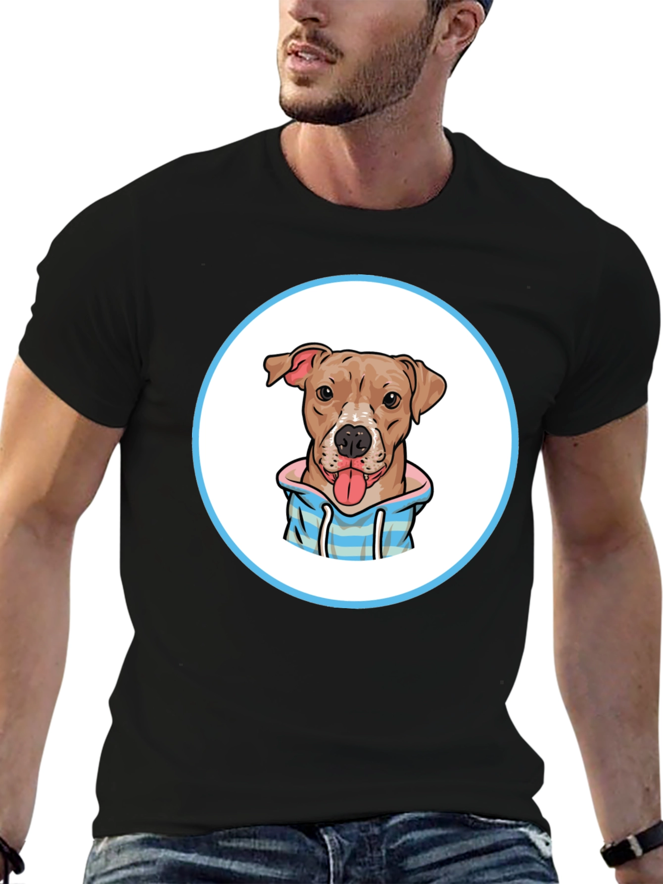 Dog Cartoon Print Black T-Shirt