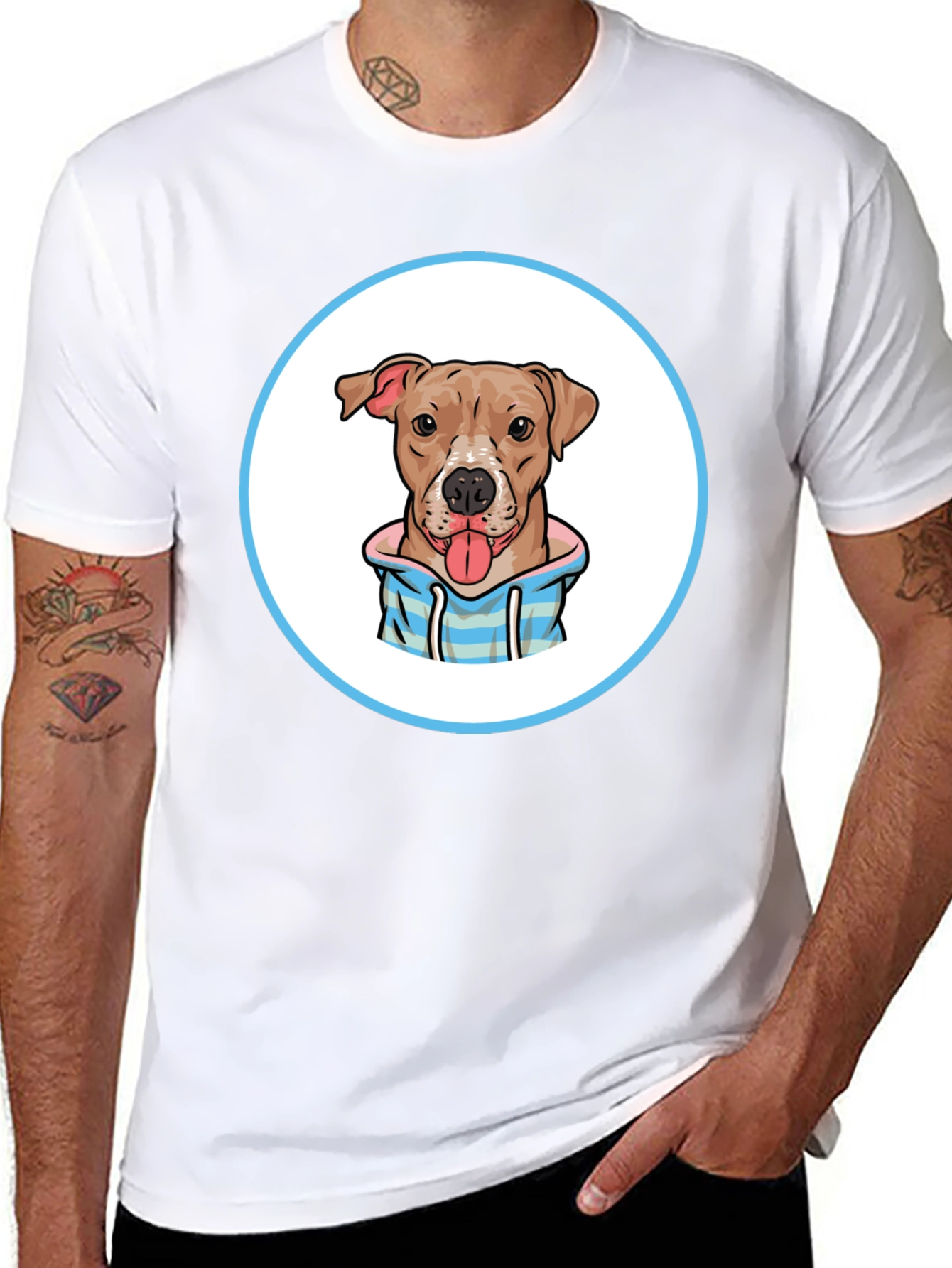 Dog Cartoon Print Black T-Shirt