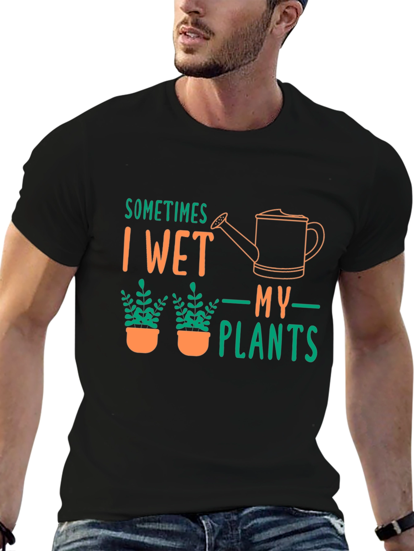 Sometimes I Wet My Plants Black Graphic T-Shirt
