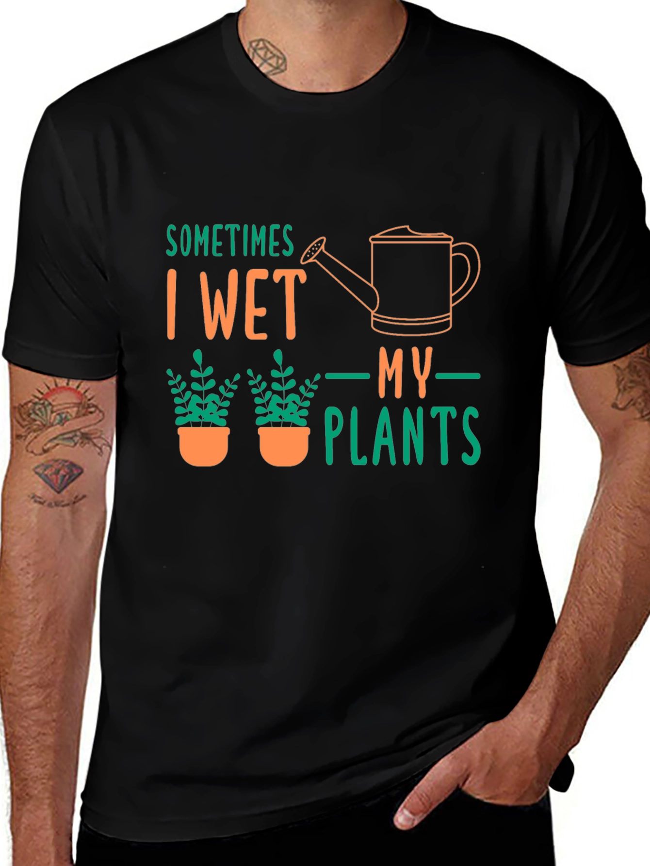Sometimes I Wet My Plants Black Graphic T-Shirt