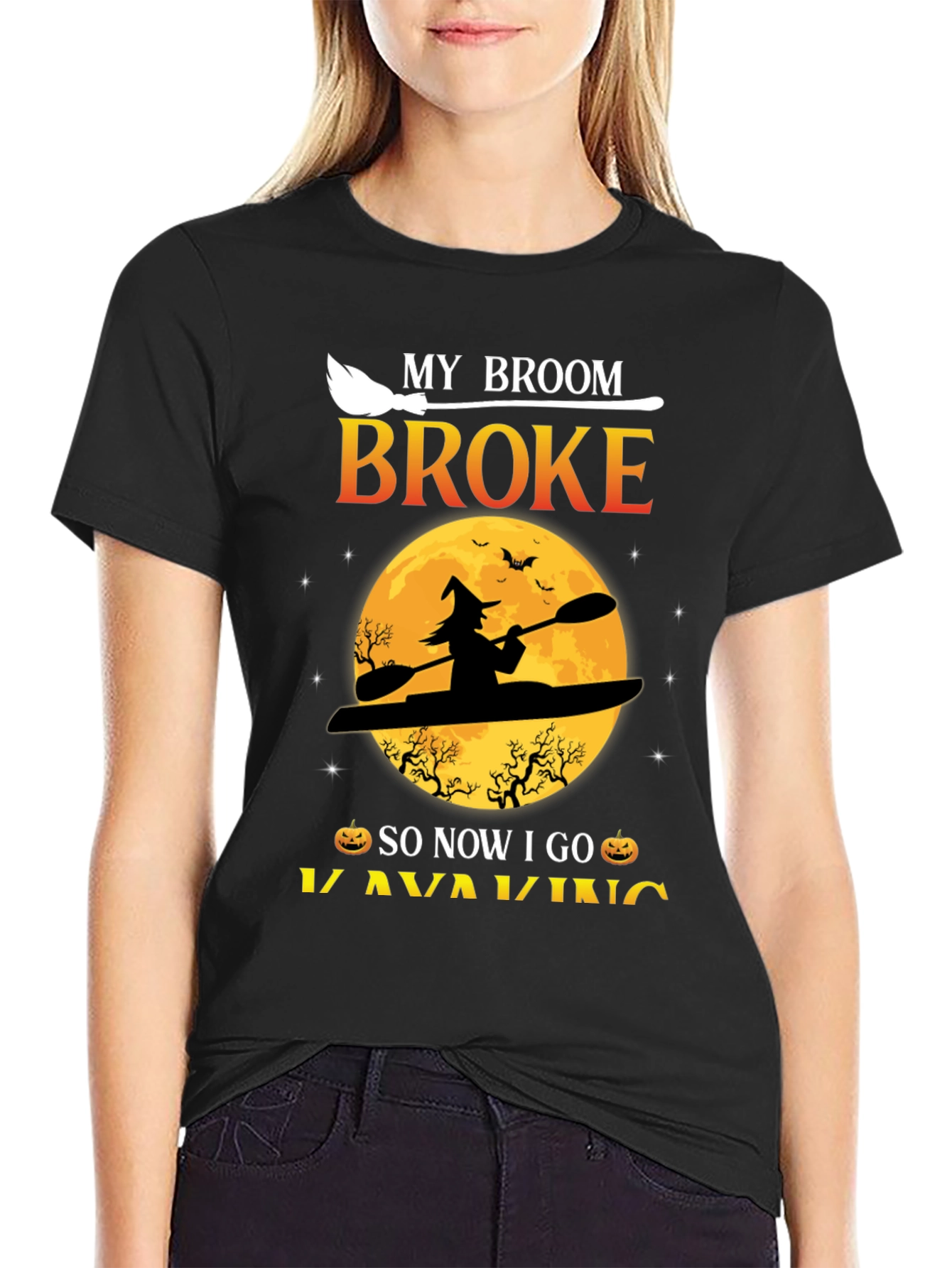Halloween Kayaking T-Shirt: My Broom Broke