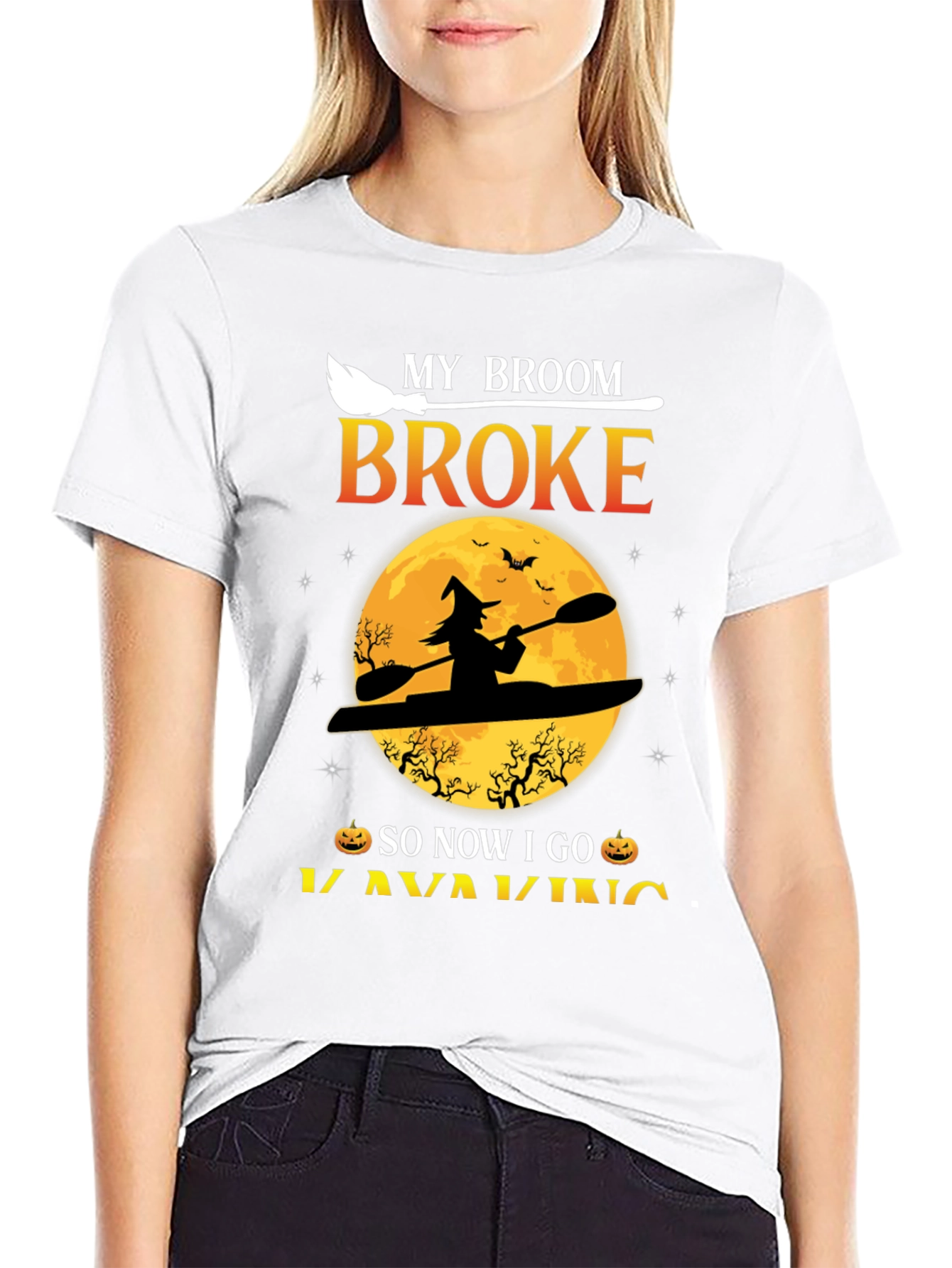 Halloween Kayaking T-Shirt: My Broom Broke
