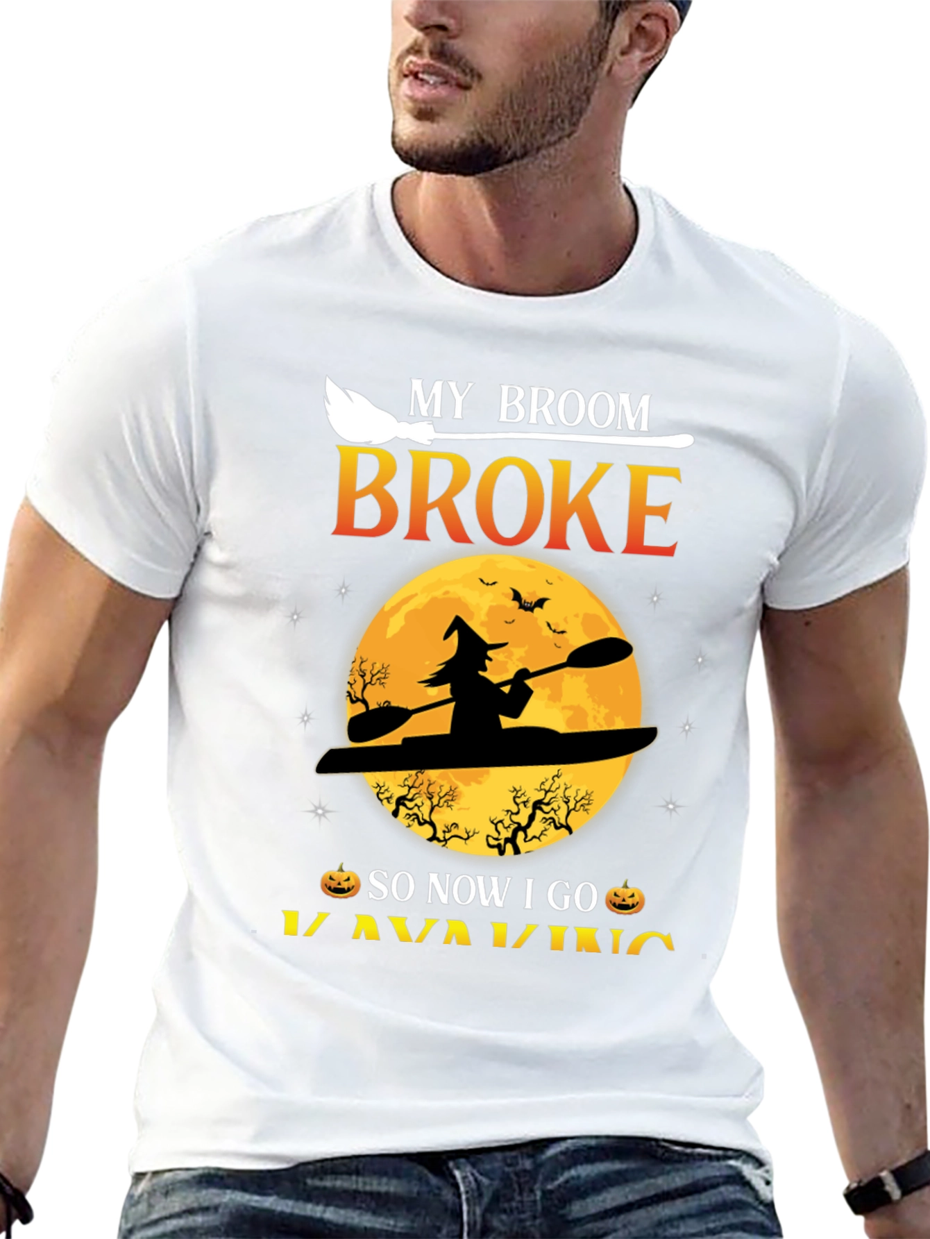 Halloween Kayaking T-Shirt: My Broom Broke