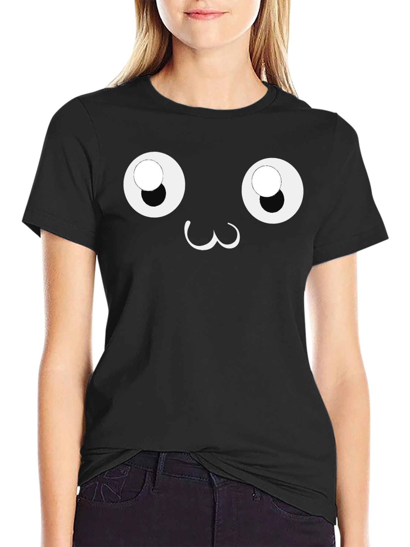 Cute Face Graphic Black T-Shirt