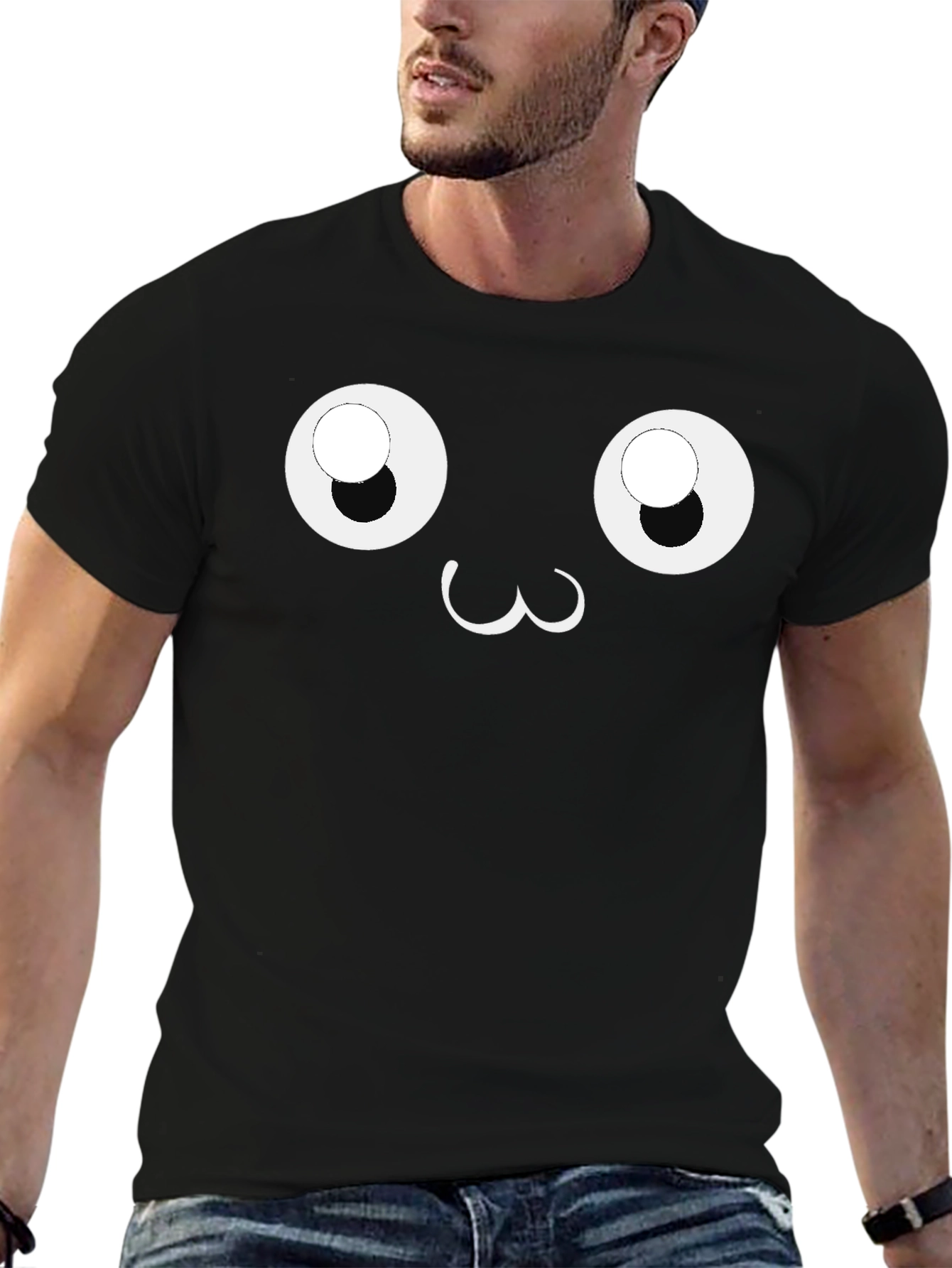Cute Face Graphic Black T-Shirt