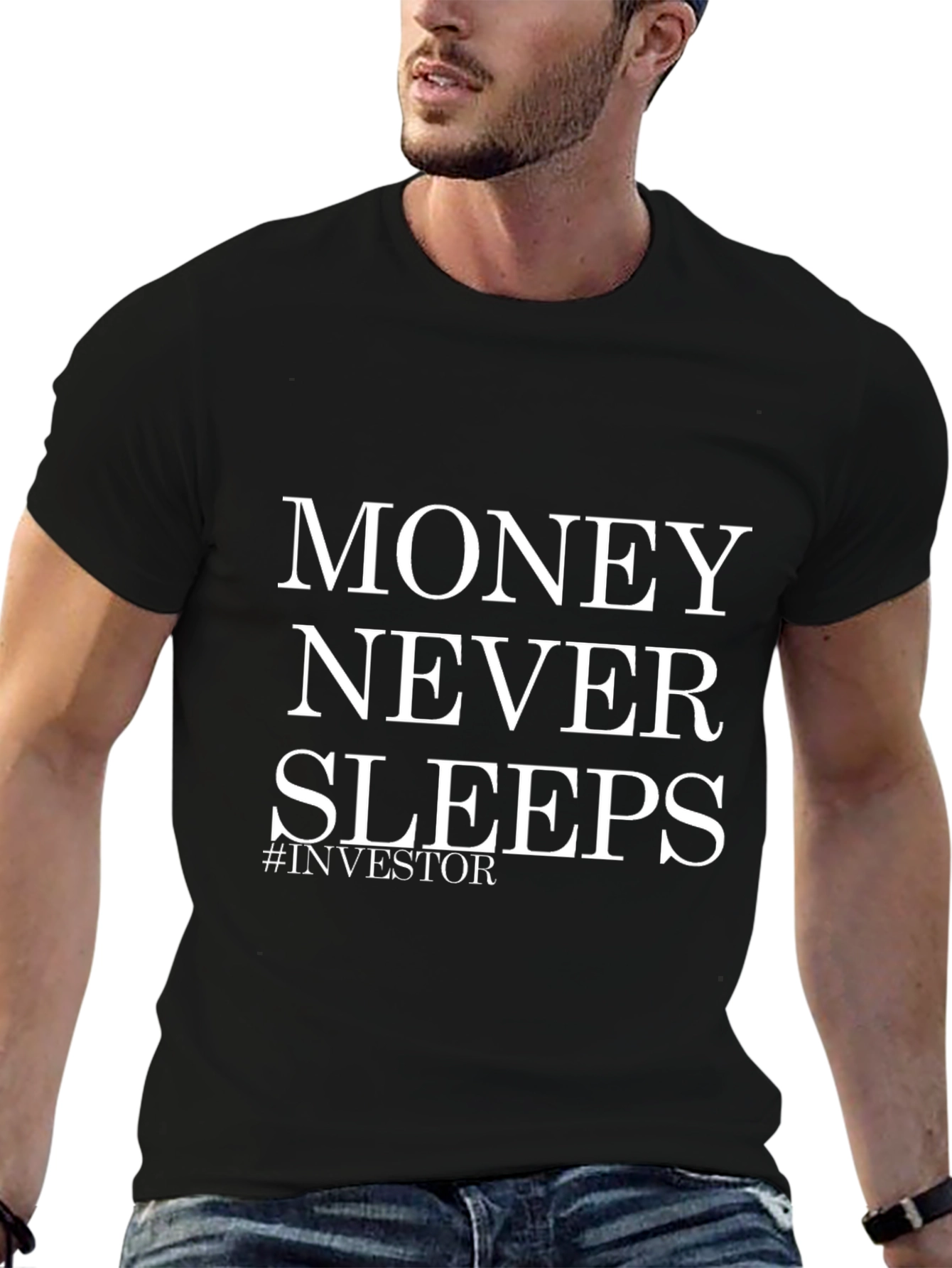 Money Never Sleeps Investor Black T-Shirt